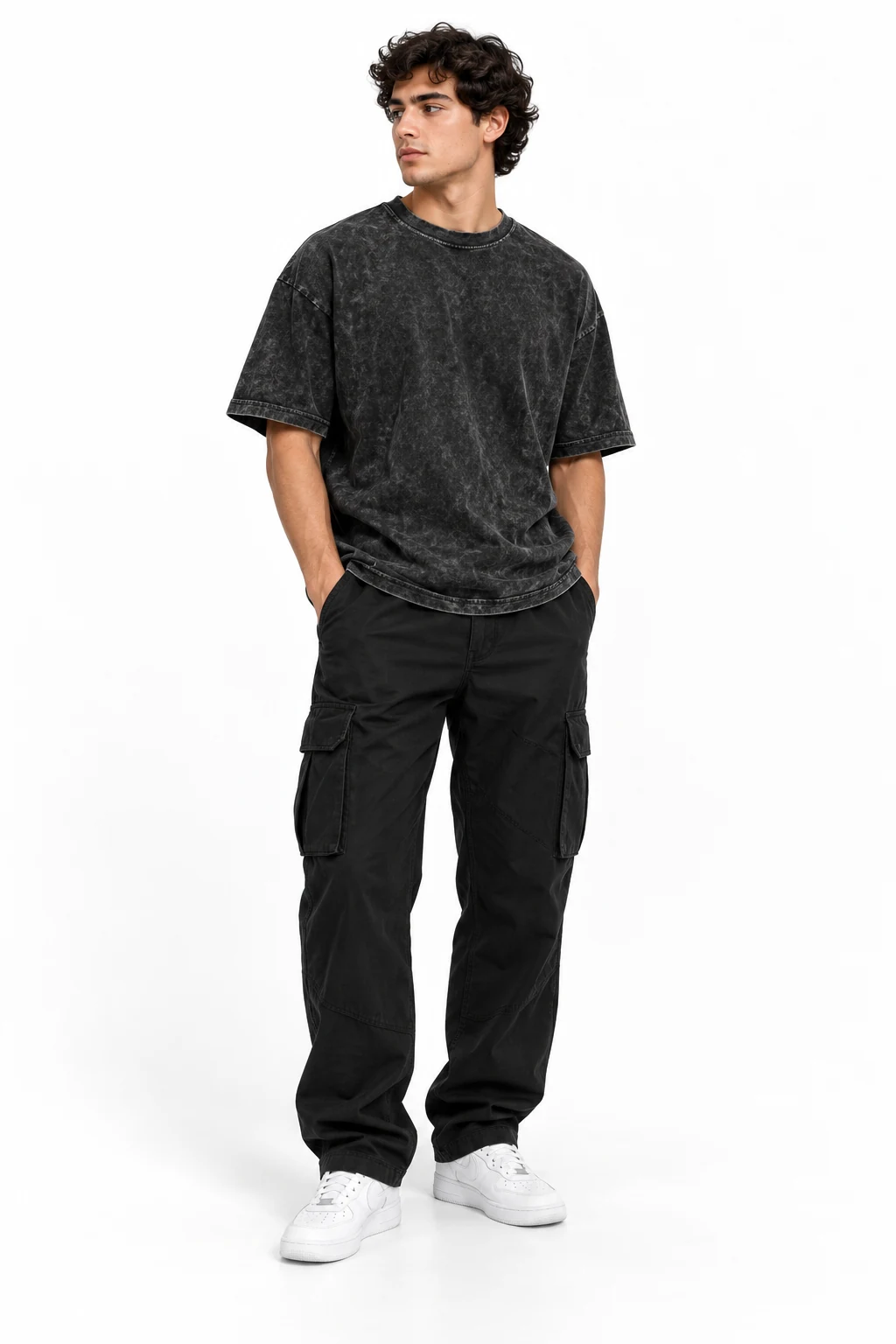 Black acid wash oversized tee look